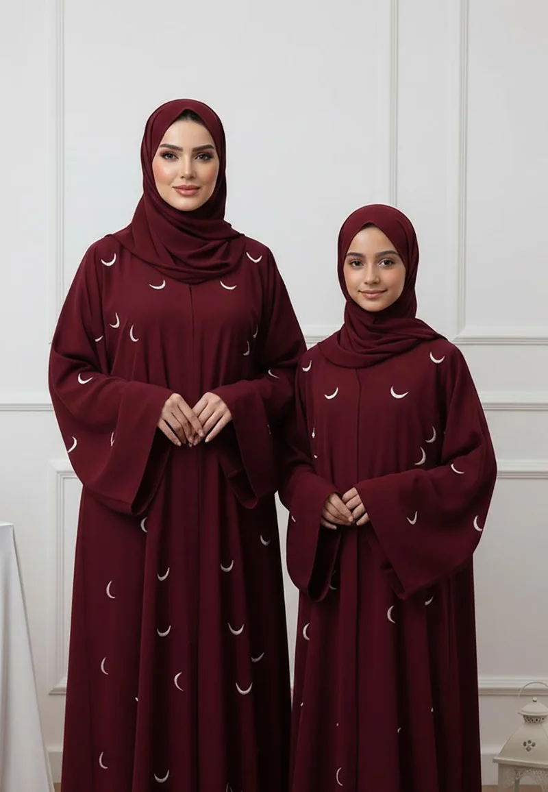النخبة The Amar Abaya: Celestial Elegance for Mother & Daughter-769MD  (Dresses are sold individually. To create a matching mom and daughter set, please purchase two items in different sizes)